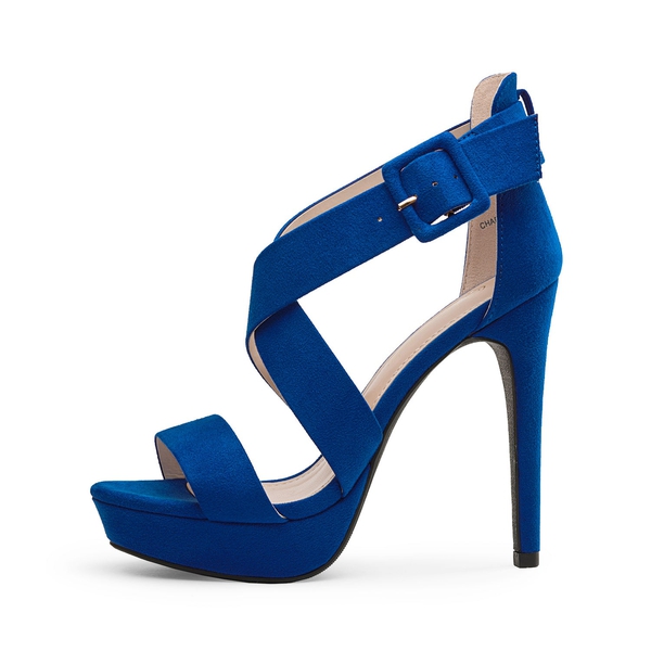 High Heel Strappy Platform Sandals - ROYAL BLUE SUEDE - 1